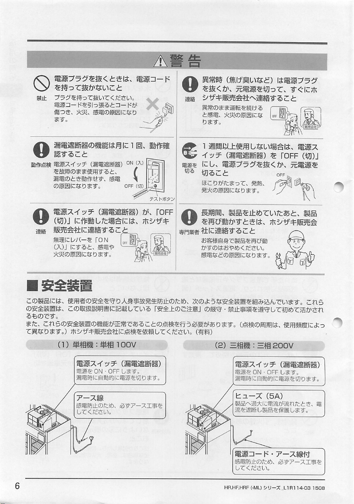 説明書 ホシザキ HR-90ZT3 冷蔵庫-冷凍庫 - ページ 6