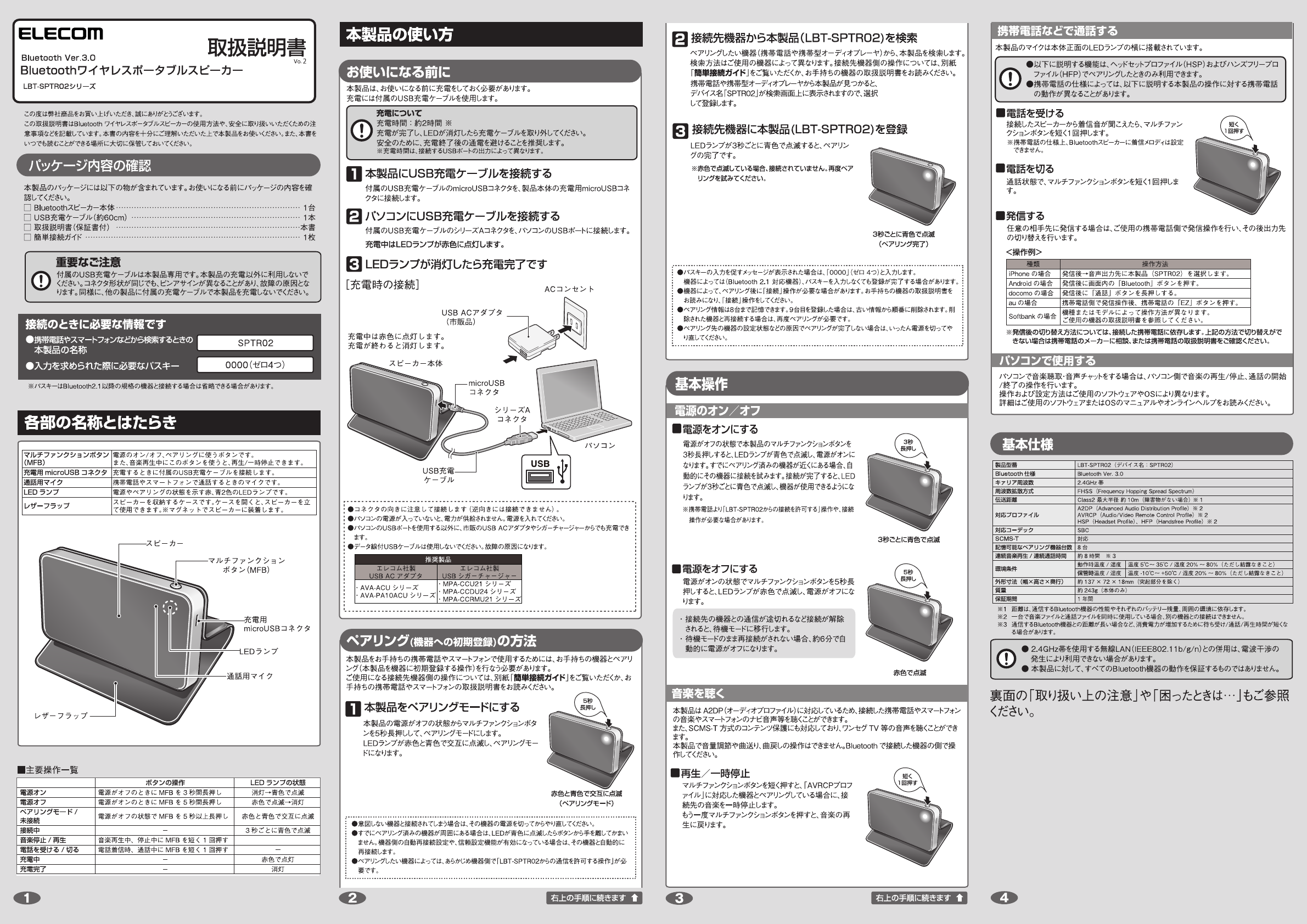説明書 エレコム LBT-SPTR02AVBK スピーカー
