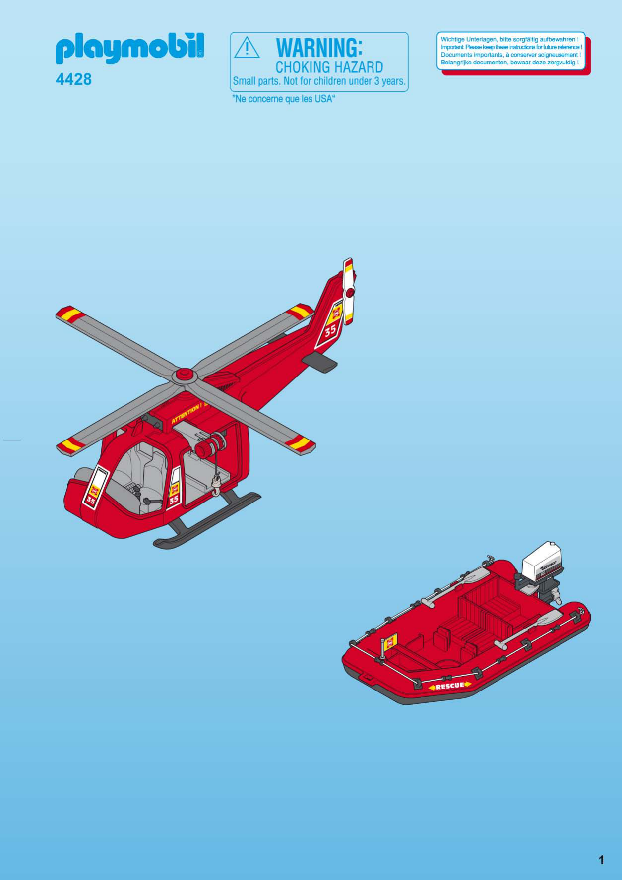 Playmobil Hélicoptère SOS avec canot de sauvetage