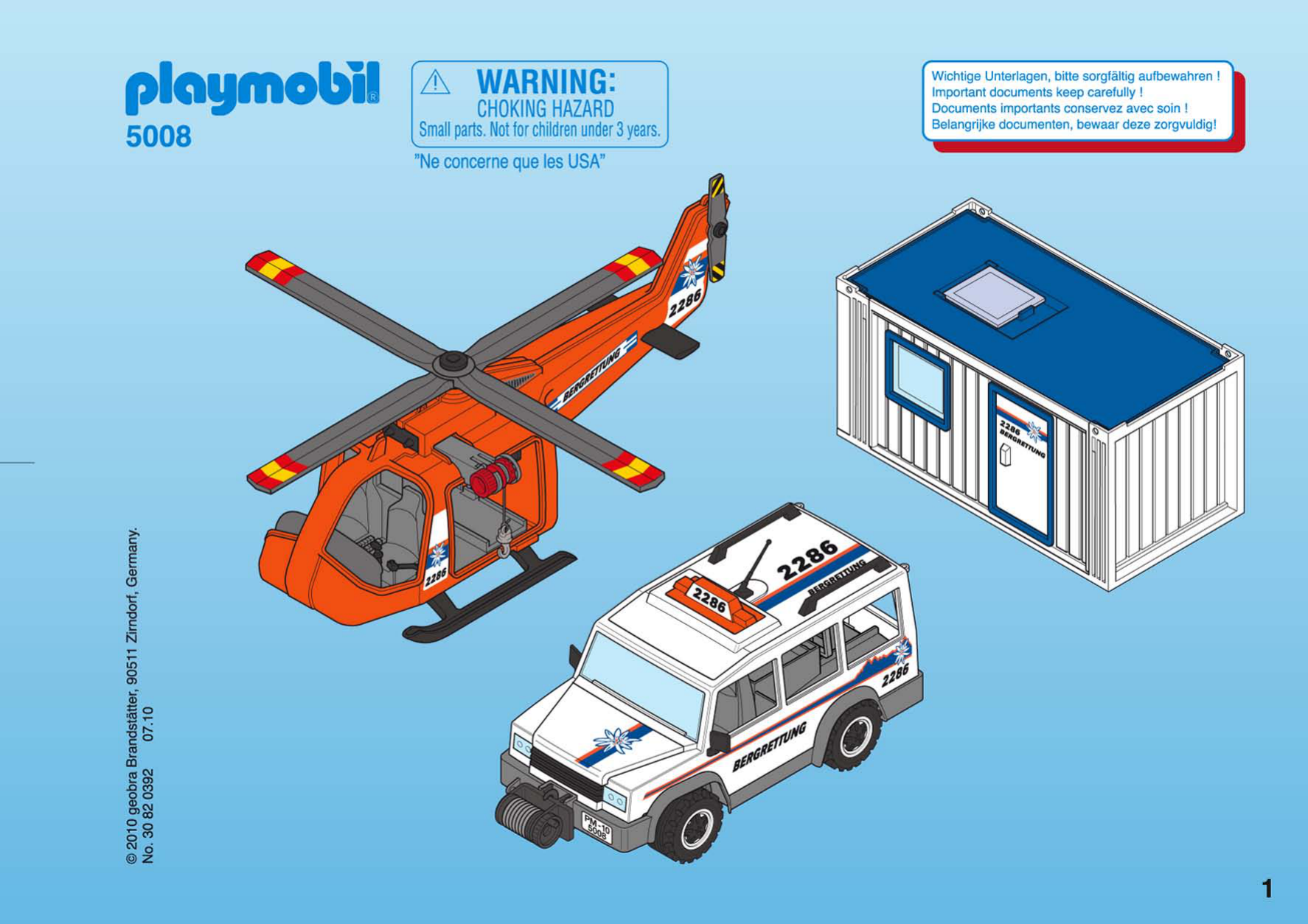 PLAYMOBIL RÉF 4824 - Hélicoptère sauvetage feu pompiers avec pilote EUR 11,50 - FR