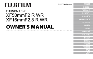 Bruksanvisning Fujifilm Fujinon XF50mmF2 R WR Kameralinse