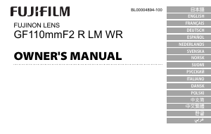 Bedienungsanleitung Fujifilm Fujinon GF110mmF2 R LM WR Objektiv