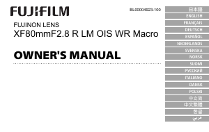 Handleiding Fujifilm Fujinon XF80mmF2.8 R LM OIS WR Macro Objectief