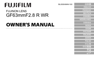 Bruksanvisning Fujifilm Fujinon GF63mmF2.8 R WR Kameralinse