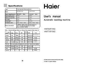 Manual Haier HWT60FVW2 Washing Machine