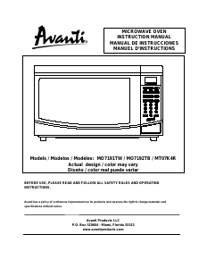 Manual Avanti MO7192TB Microwave