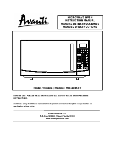Manual Avanti MO1108SST Microwave