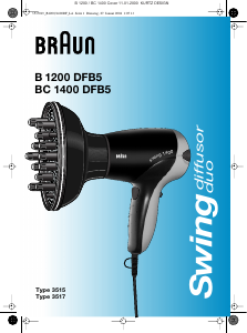 Manual Braun B 1200 DFB5 Swing Secador de cabelo