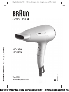 Bruksanvisning Braun HD 380 Satin Hair 3 Hårtørker