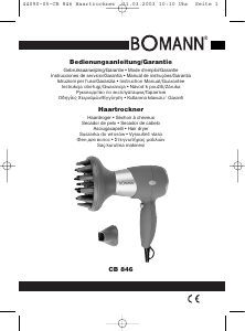 Kullanım kılavuzu Bomann CB 846 Saç kurutma makinesi