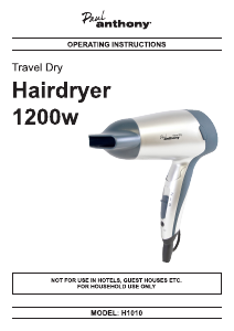 Manual Paul Anthony H1010 Travel Dry Hair Dryer