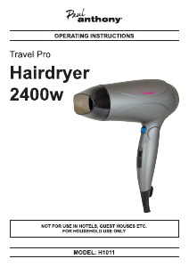Manual Paul Anthony H1011 Travel Pro Hair Dryer