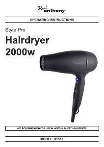 Manual Paul Anthony H1517 Style Pro Hair Dryer