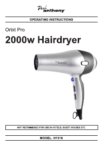 Manual Paul Anthony H1518 Orbit Pro Hair Dryer