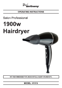 Manual Paul Anthony H1519 Salon Professional Hair Dryer