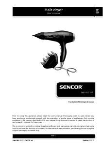 Handleiding Sencor SHD 8271VT Haardroger