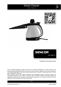 Manual Sencor SSC 3001YL Steam Cleaner