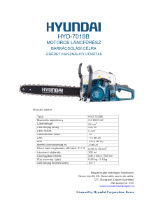 Használati útmutató Hyundai HYD-7018B Láncfűrész
