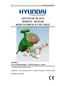 Mode d’emploi Hyundai HAFE250 Affûteuse de chaîne de tronçonneuse