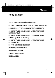 Mode d’emploi Whirlpool ARC 7780 Réfrigérateur combiné