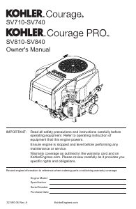 Manual Kohler SV710 Courage Engine