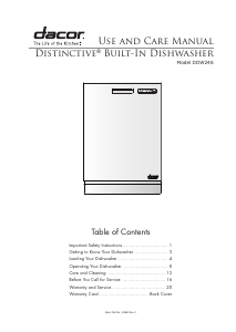 Manual Dacor DDW24S Distinctive Dishwasher