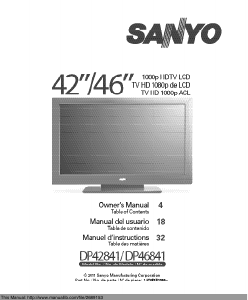 Mode d’emploi Sanyo DP46841 Téléviseur LCD