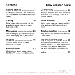 Bruksanvisning Sony Ericsson K530 Mobiltelefon