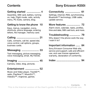 Bruksanvisning Sony Ericsson K550 Mobiltelefon