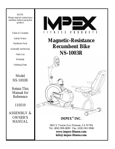 Handleiding Impex NS-1003R Hometrainer