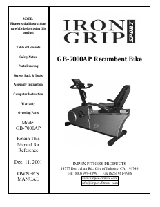 Handleiding Iron Grip GB-7000AP Hometrainer