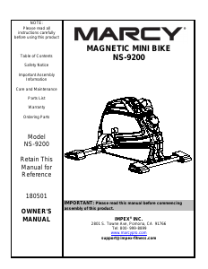 Manual Marcy NS-9200 Exercise Bike