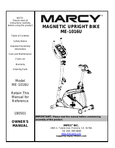 Manual Marcy ME-1016U Exercise Bike