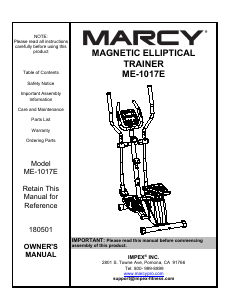 Manual Marcy ME-1017E Exercise Bike