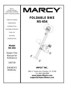 Manual Marcy NS-654 Exercise Bike