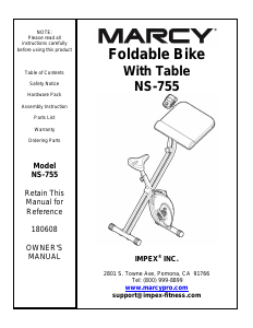 Manual Marcy NS-755 Exercise Bike