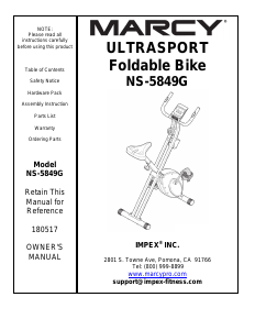 Manual Marcy NS-5849G Exercise Bike