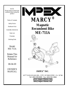 Handleiding Impex ME-711A Hometrainer