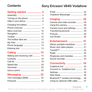 Bruksanvisning Sony Ericsson V640 Mobiltelefon