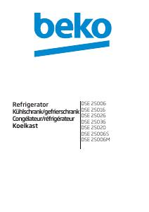 Руководство BEKO DSE25020 Холодильник с морозильной камерой