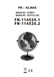 Priročnik Proklima FN-114520.1 Ventilator