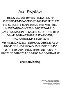 Bruksanvisning Acer H6523ABDP Projektor