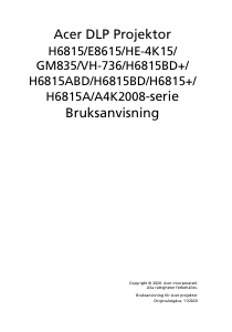 Bruksanvisning Acer H6815 Projektor