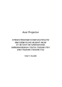 Handleiding Acer H7850 Beamer
