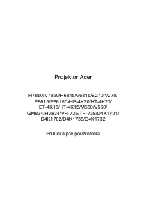 Návod Acer H7850 Projektor