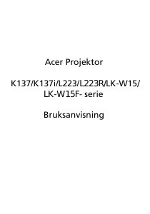 Bruksanvisning Acer K137 Projektor