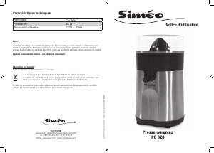 Mode d’emploi Siméo PC 320 Presse-agrumes