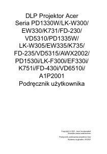 Instrukcja Acer PD1335W Projektor