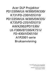 Bruksanvisning Acer PD1335W Projektor
