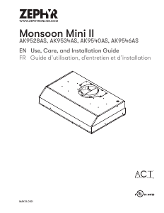 Manual Zephyr AK9540AS Monsoon Mini II Cooker Hood